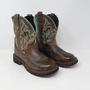 Justin Gypsy Gemma Western Boot Womens 6B Brown Turquoise 8" Round Toe L9606